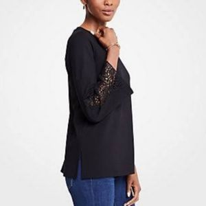 NWT Ann Taylor Lace Sleeve Ponte Top